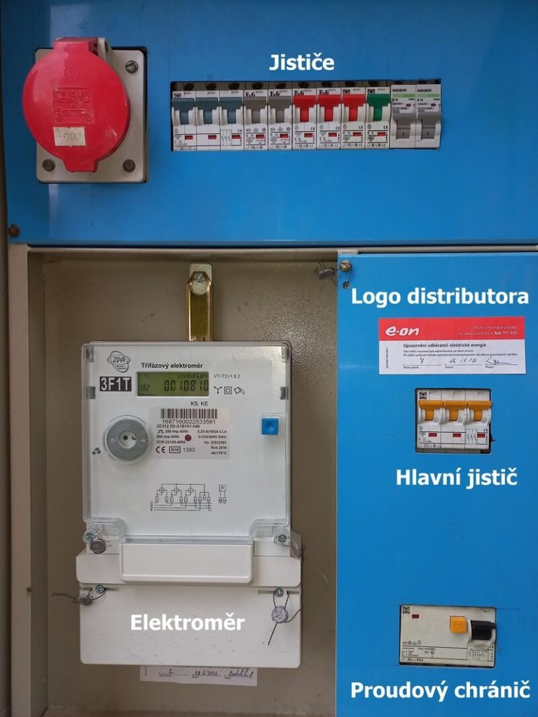 rozvaděč, elektroměr, hlavní jistič, jističe